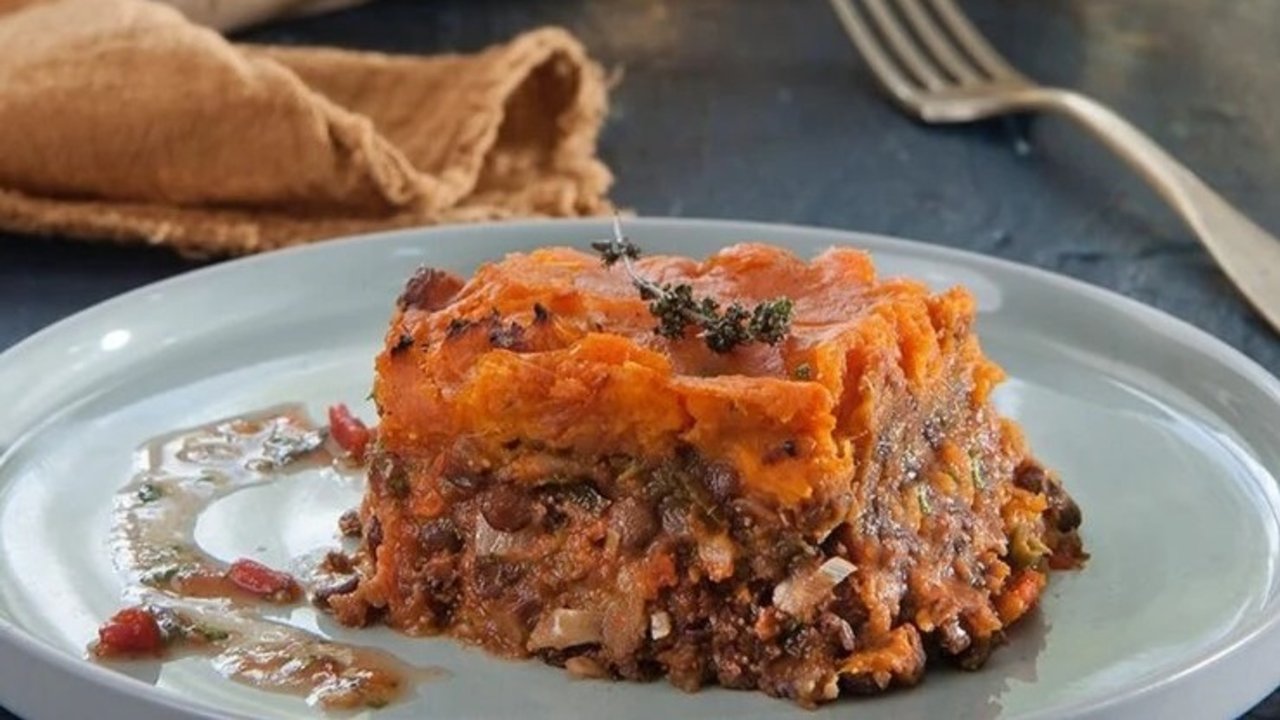 Tarta de lentejas y boniatos.